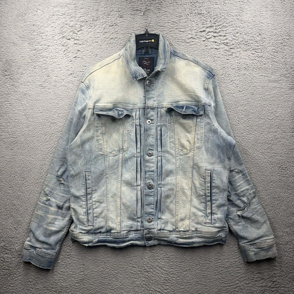 Jordan Craig Distressed Denim Jacket Button Washed Mens 2XL Light Blue Biker